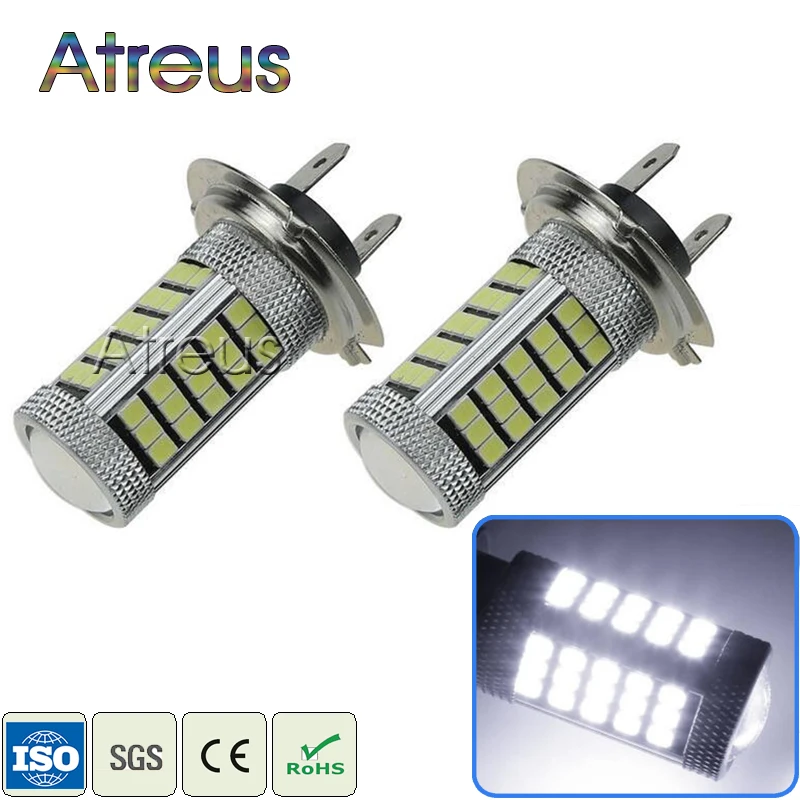 Atreus 2Pcs Car H7 LED 63 SMD2835 LED 6000K Car Driving Fog Lights Lamp Bulb White 12V DRL with Lens Automobiles Accessories