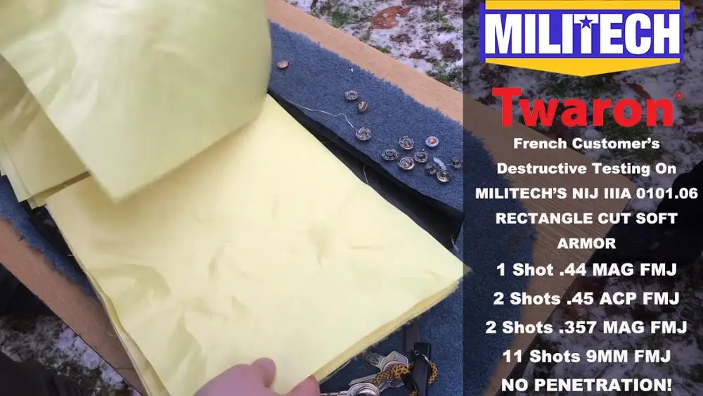 Видео тестирования-Militech NIJ IIIA 11x14 прямоугольная резка арамидная панель