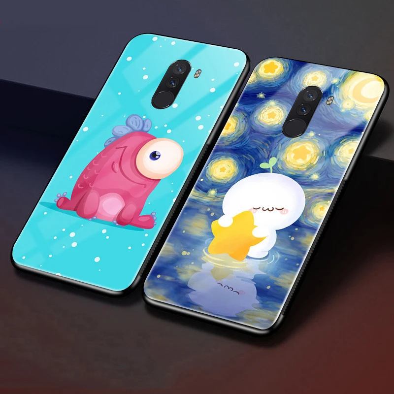 Чехол для Xiaomi Pocophone F1 Poco чехол Lucky cartoon cat из закаленного стекла телефона