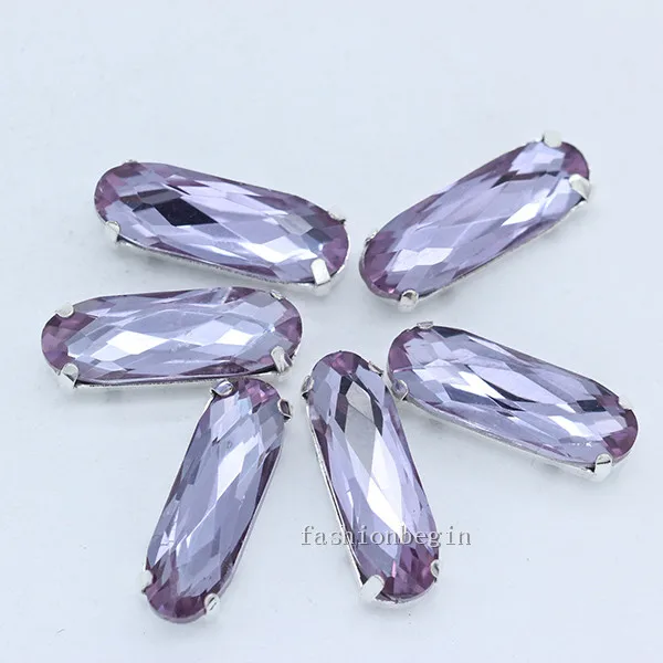 lt violet 30p 5x15 мм прямоугольник, Овальный цвет, необычный камень с плоской задней частью, Пришивные хрустальные стразы, драгоценные камни, серебряная пуговица-коготь для платья, свадебное ремесло - Цвет: lt violet