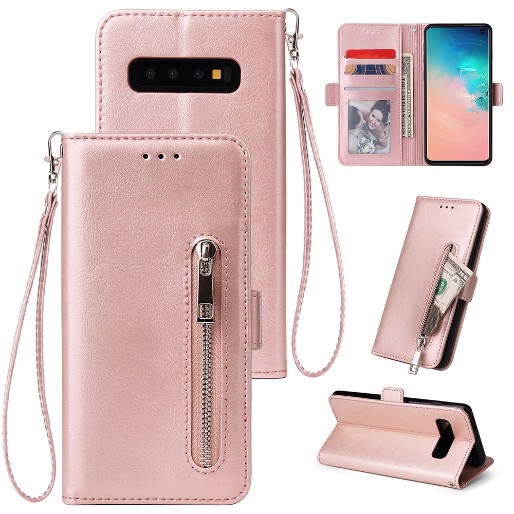 Кожаный чехол бумажник на молнии для Samsung Note 10 Plus S8 S9 S10 S10e 8 9 J4 J6 A750 A9 A10 30 A40 A50