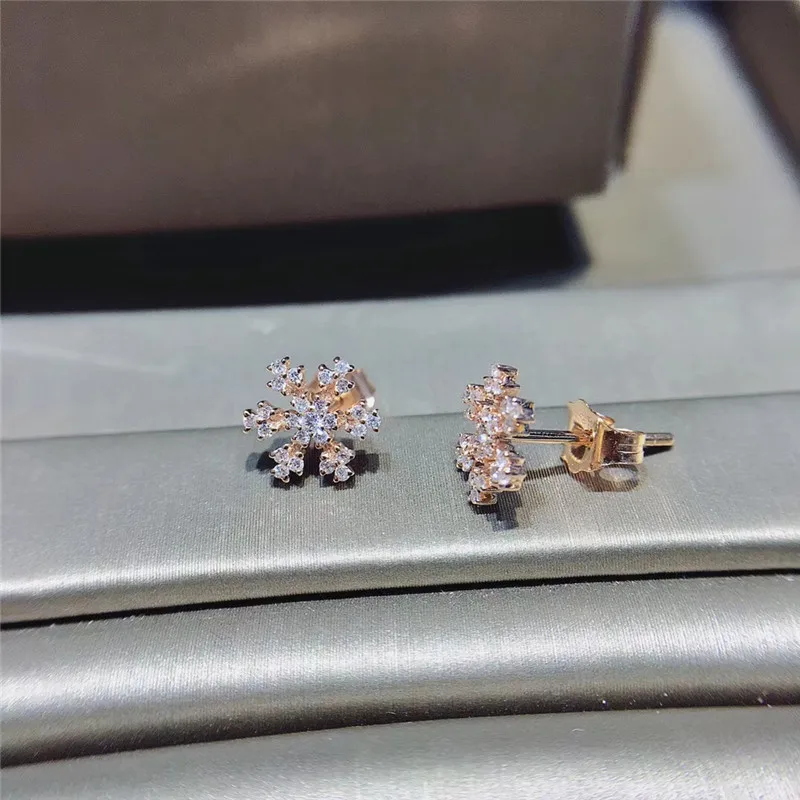 QYI 0 17 ct серьги с натуральным бриллиантом Снежинка 18K розовое золото Halo Серьги