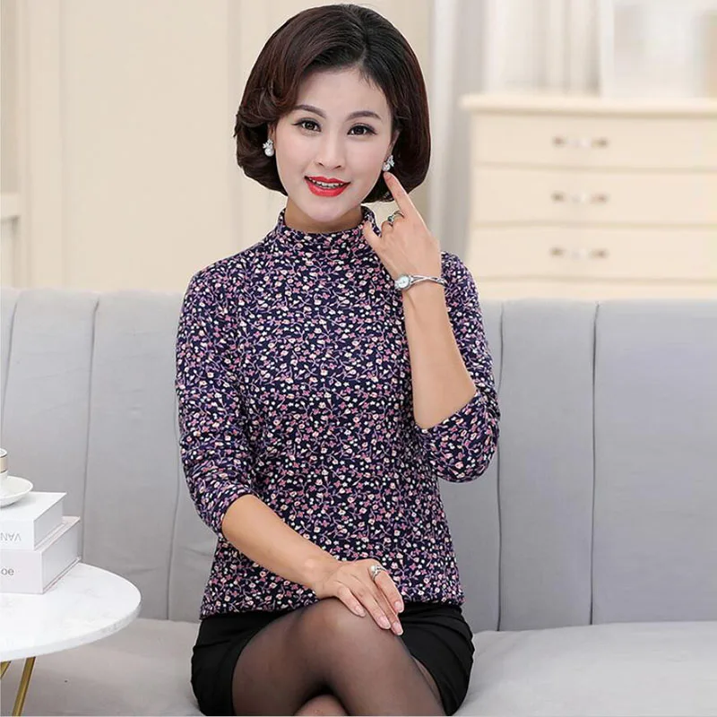 Футболка с принтом на весну и осень 2019 одежда для мам среднего возраста Женский