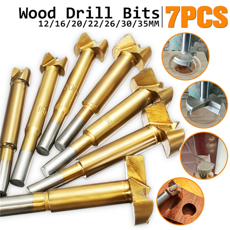 

​7Pcs 12/16/20/22/26/30/35mm Forstner Hinge Hole Boring Cutter Wood Drill Bits