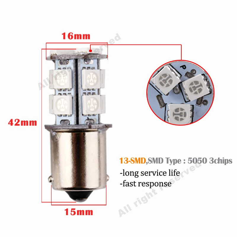 2 шт. 1156 BA15S P21W 13 SMD 5050 автомобилей Белый светодиодный лампы стоп поворота