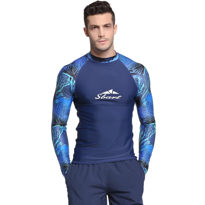 Для мужчин с длинным рукавом Rash Guard Пляжная футболка плюс Размеры Дайвинг