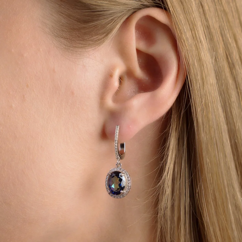 Серьги и кольцо женские из серебра 925 пробы с овальным синим кварцем