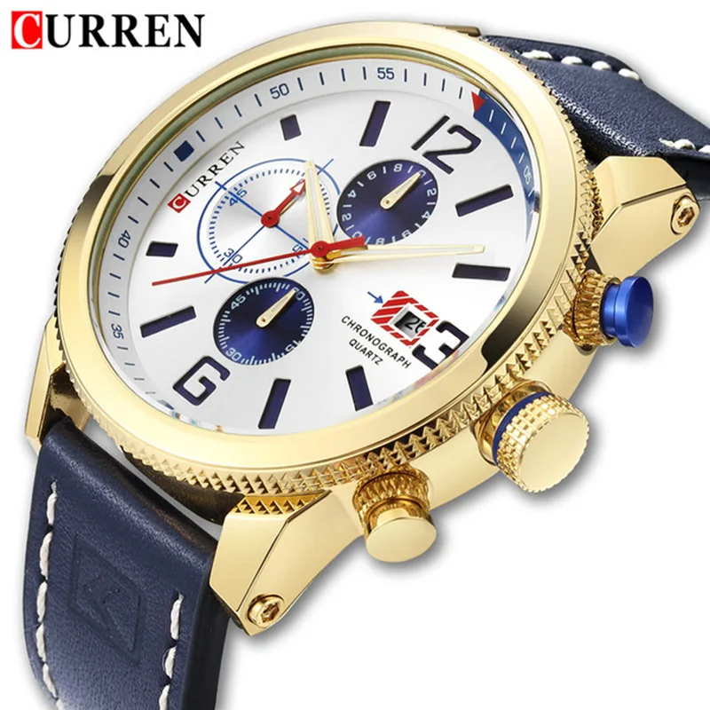 CURREN Роскошные Мужские кварцевые часы мужские многофункциональные