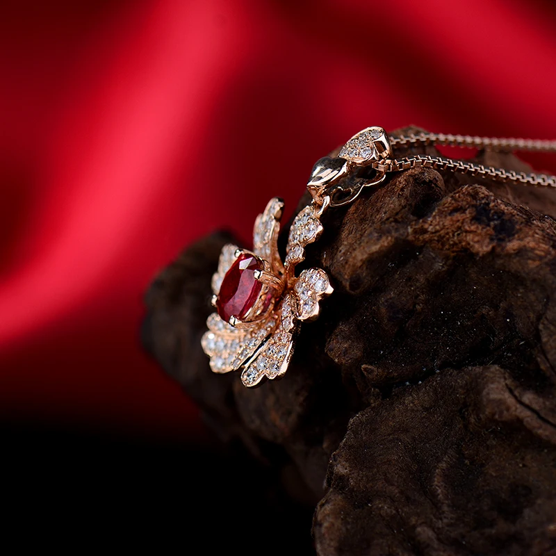 Овальная огранка натуральный алмаз рубиновый кулон ожерелье и 14Kt розовое золото