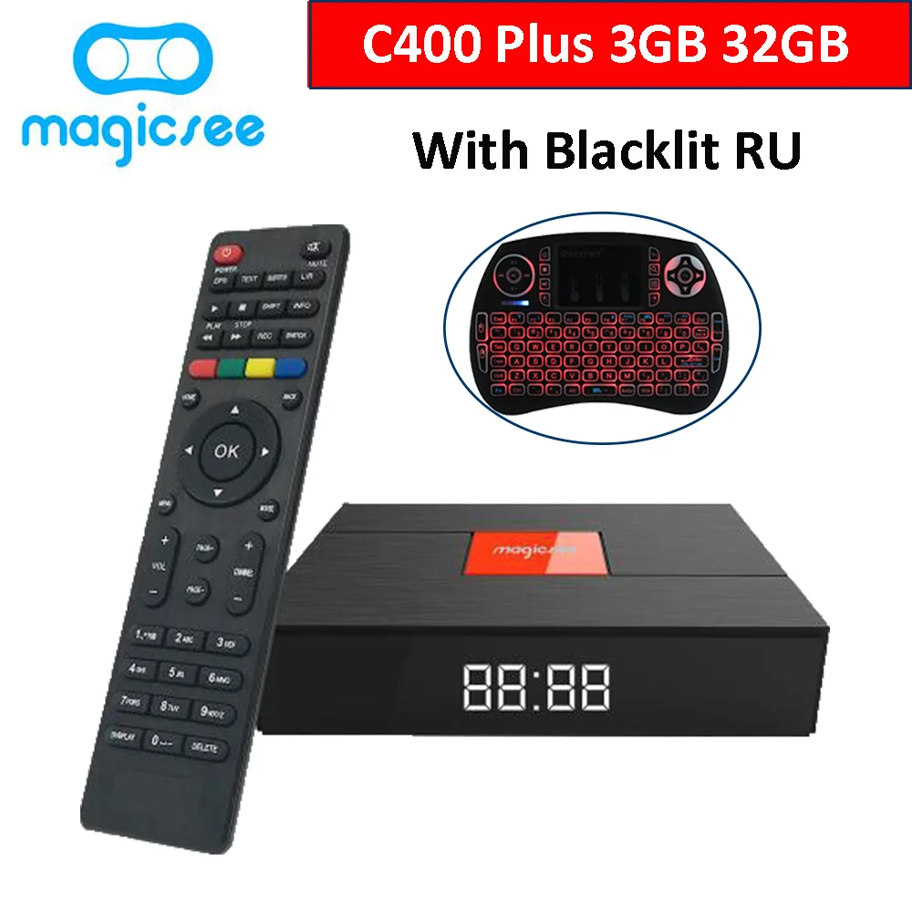 With Blacklit RU Magicsee C400 Plus Amlogic S912 Восьмиядерный ТВ приставка 3+ 32 ГБ Android 4K Смарт ТВ приставка DVB-S2 DVB-T2 кабель двойной WiFi смарт медиаплеер - Цвет: With Blacklit RU