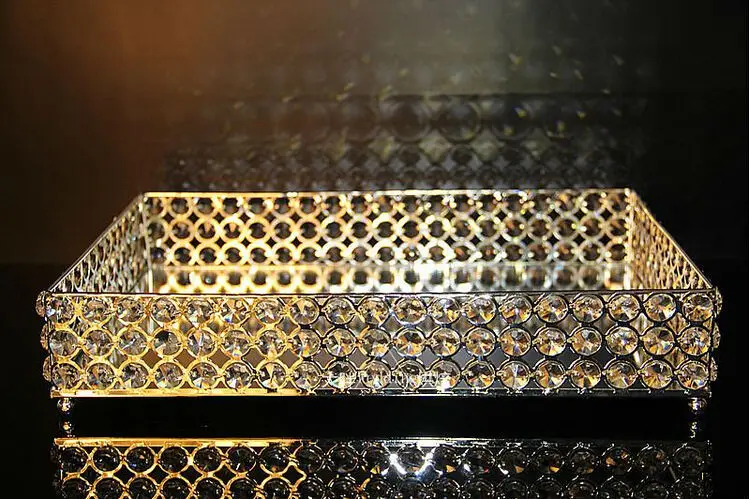 Нержавеющая сталь прямоугольник сервировочный traycrystal лоток для свадебной вечеринки стеклянный поддон зеркальный лоток декоративные подносы FT013
