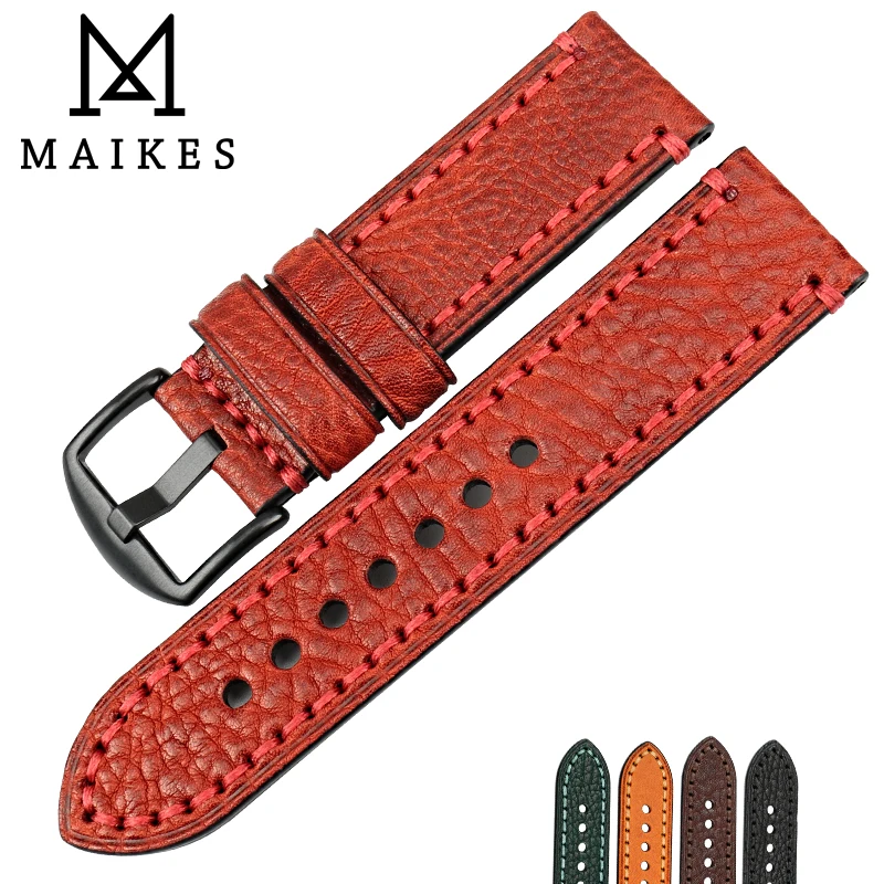 

MAIKES Fashion Red Watch Accessories Leather Watch Strap 20 22 24 26mm Watchband Watch Bracelet For Panerai Watch Band