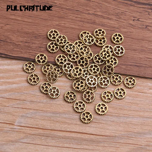 Antique gold PULCHRITUDE 60 шт 8 мм Три цвета винтажный металлический цинковый сплав стимпанк мини Шестерня Подвески подходят ювелирные Подвески P6907 - Окраска металла: Antique gold