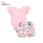 Детский однотонный комбинезон с короткими рукавами и оборками, на возраст 0-24 месяца