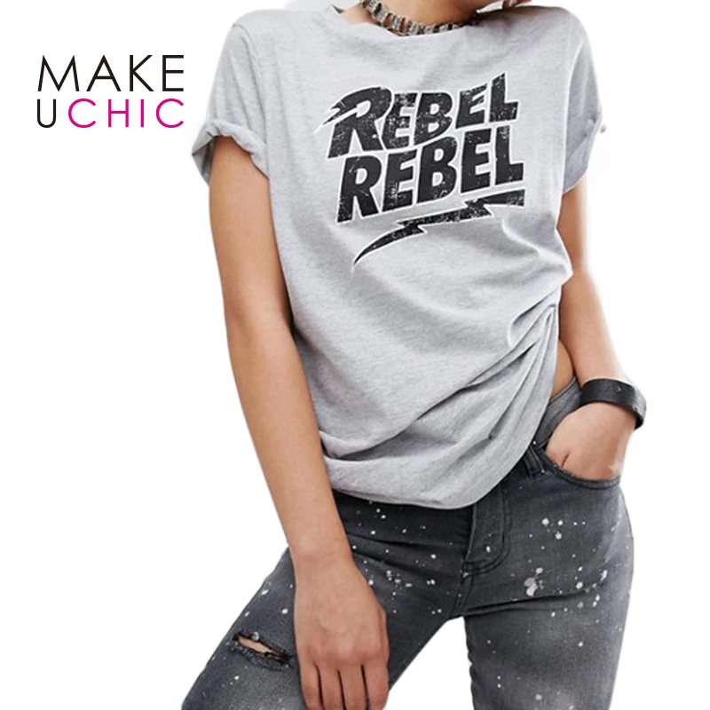 MAKEUCHIC Одежда Женщины Футболка Напечатанная Письмом Серый Повседневная Женский