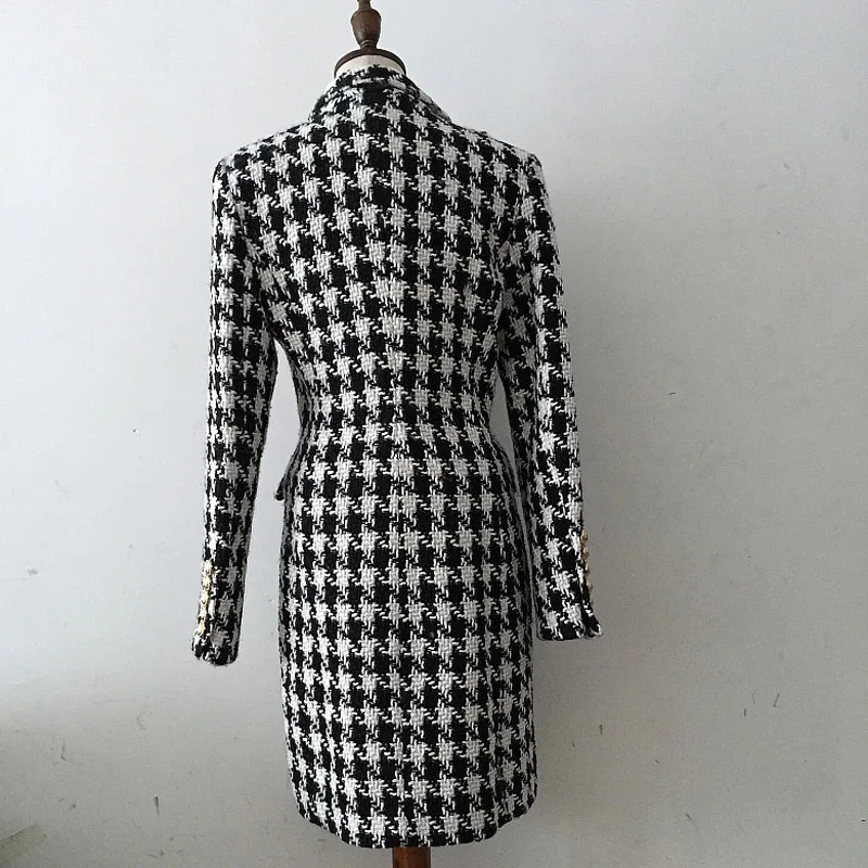 Осеннее клетчатое пальто с длинным рукавом нейлоновое платье средней длины