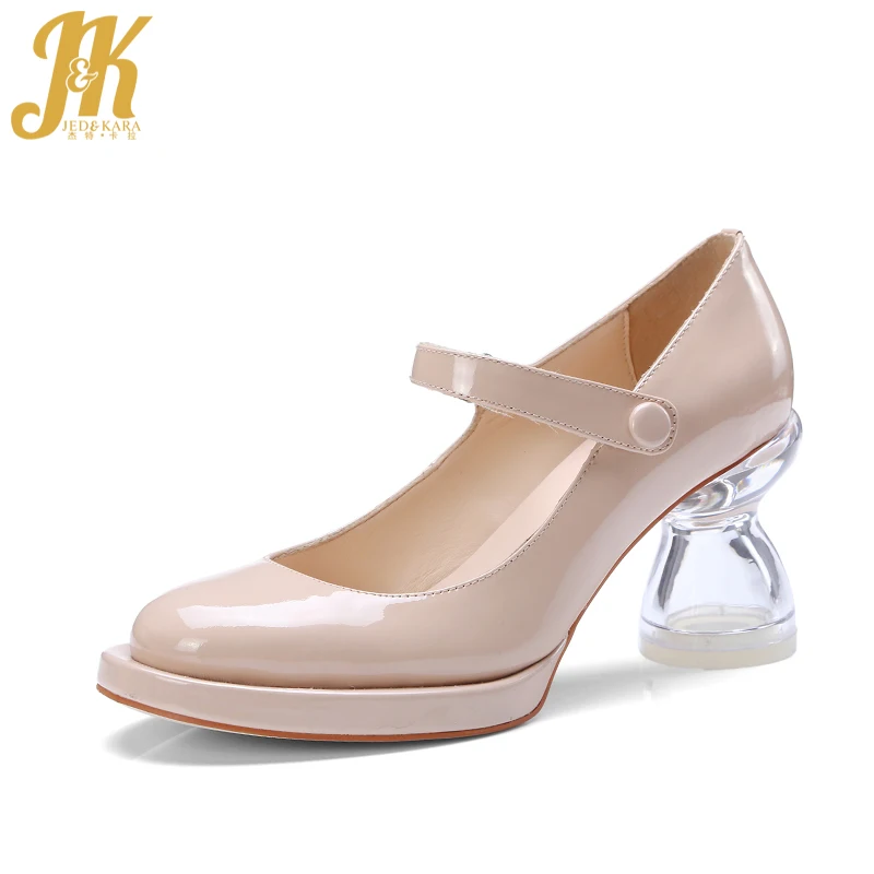 Женские туфли лодочки Mary Janes на прозрачном каблуке и платформе из натуральной