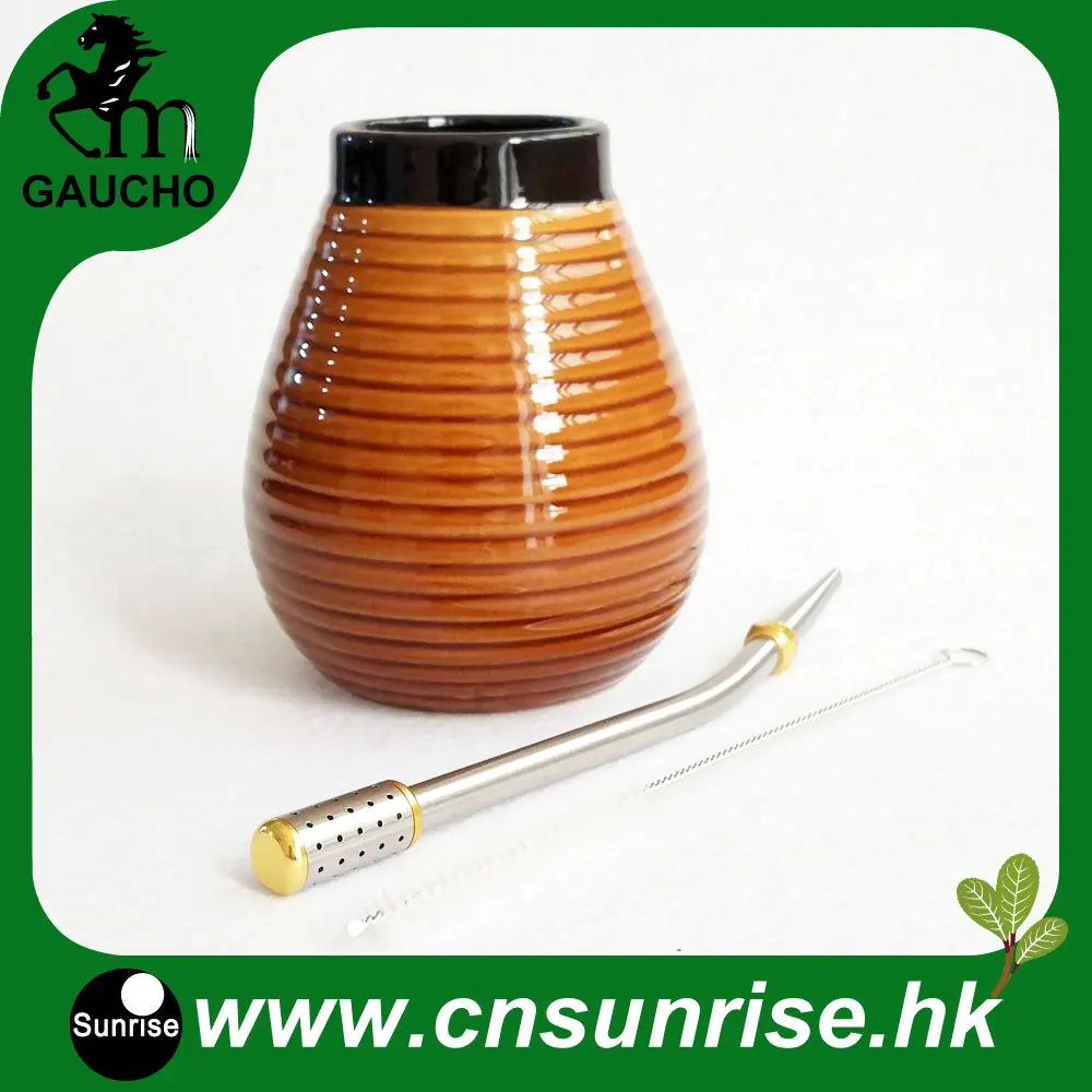 MB005-165 1 компл./лот нежный Аргентина Yerba Коврики тыквы комплекты Керамика кальян с нержавеющей соломы Bombilla и щеточка для чистки Лидер продаж - Цвет: MB005-165