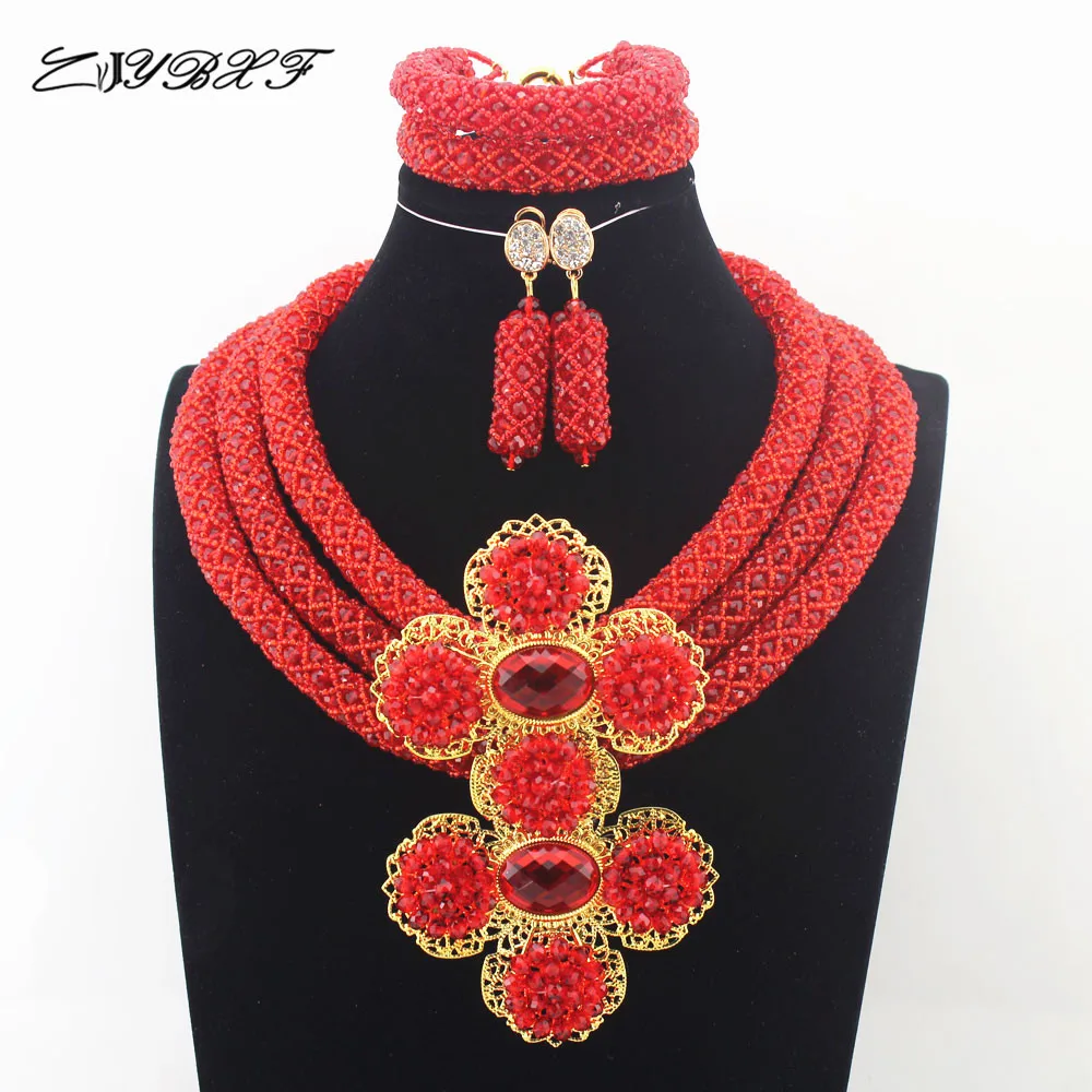 

2019 African Beads Jewelry Sets Nigerian Wedding bridal Jewelry Sets Full Beads Indian dubai womenn necklace Sets N0005