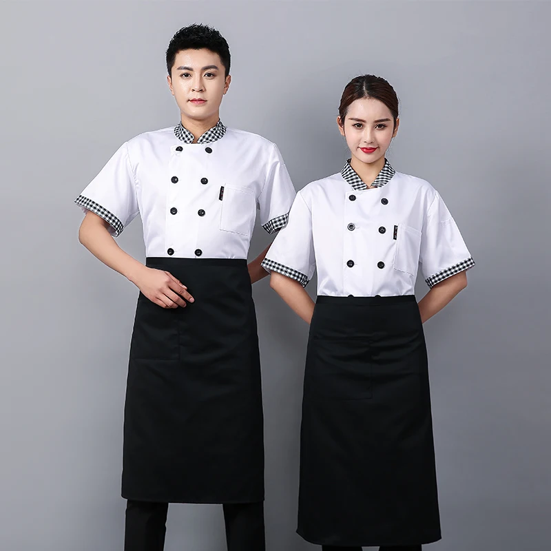 Клетчатая клетчатая рубашка с коротким рукавом для шеф-повара горячая
