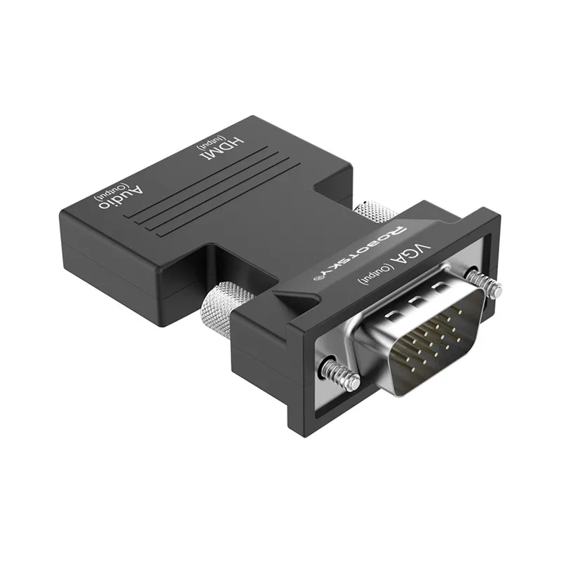 Black Robotsky HDMI Женский VGA Мужской адаптер цифро-аналоговый 1080P аудио-видео конвертер кабель для ПК ноутбук ТВ коробка проектор - Цвет: Black