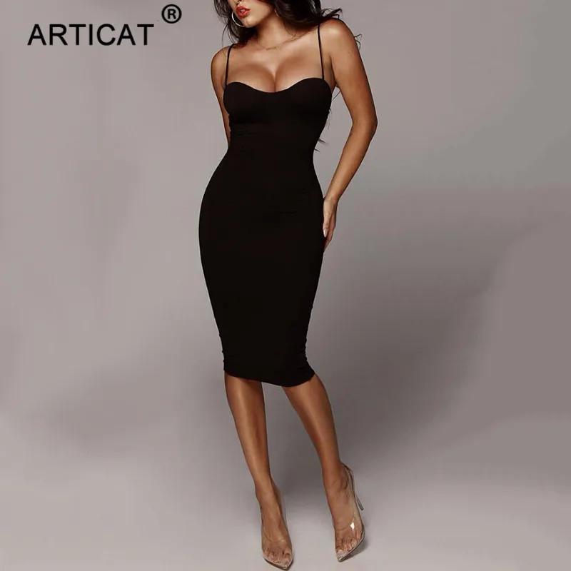 Black Женское двухслойное длинное платье Articat, черное платье, облегающее платье из хлопка, для вечеринки, на осень/зиму - Цвет: Black