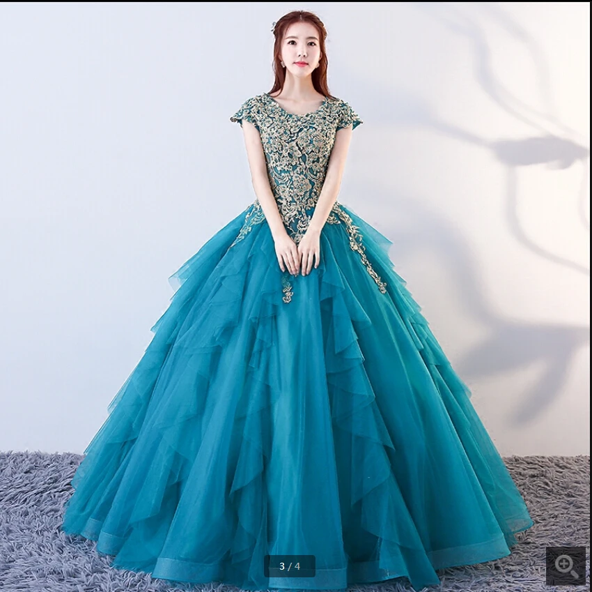 Robe de soiree/бальное платье золотистого цвета с кружевной аппликацией и короткими