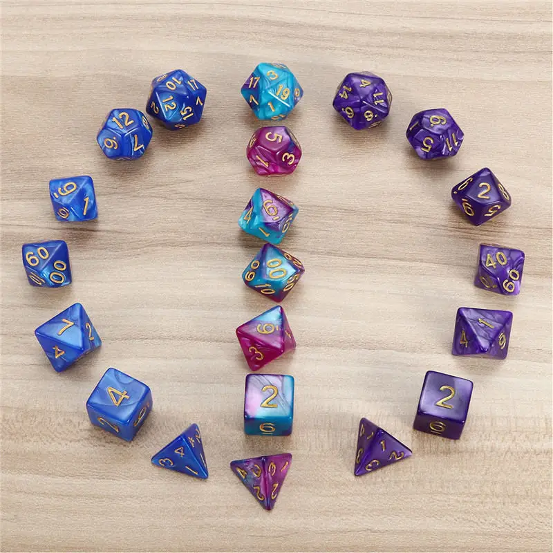 7 шт./компл. TRPG игры Игровые кубики D4, D6, D8, D10, D10%, D12, D20 многогранные кости Вечерние развлечения Настольные игры лучшие подарки