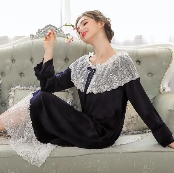 Fdfklak принцесса ночная рубашка женская с длинным рукавом Золотая Бархатная