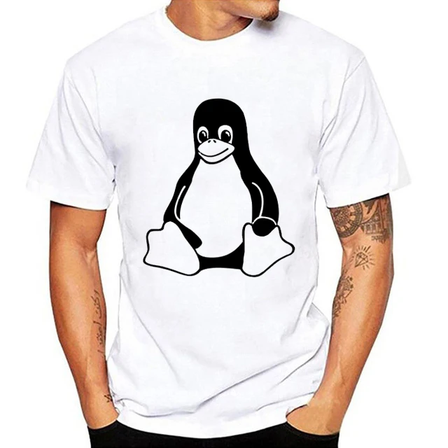 Мужская модная футболка с забавным принтом пингвина LINUX короткими рукавами и