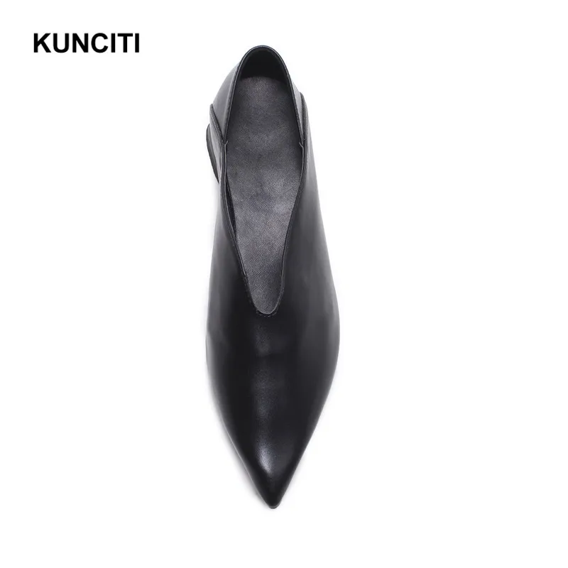 KUNCITI/; женские Кожаные Мокасины с острым носком; слипоны; женские туфли без задника для беременных; обувь из натуральной кожи на плоской подошве; большие размеры 34-43; G182