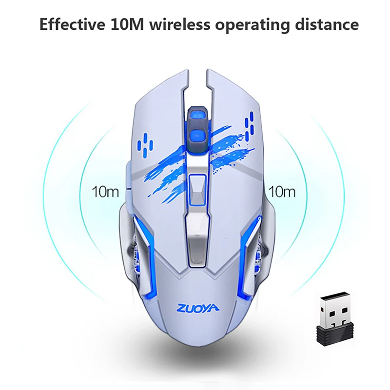 Бесшумная Беспроводная игровая мышь 2 4 ГГц 3200DPI перезаряжаемая профессиональная