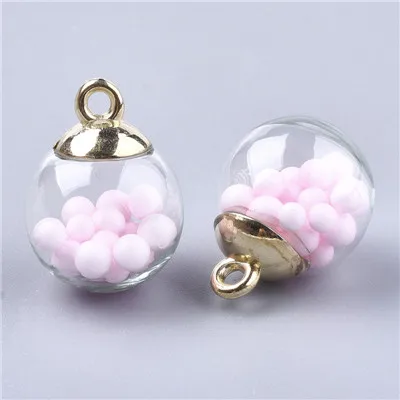 Pink 500 шт стеклянные Шаровые Подвески для колье, ювелирные изделия, с блестками и пластиковый корпус, 21x15. 5~ 16 мм F60 - Окраска металла: Pink