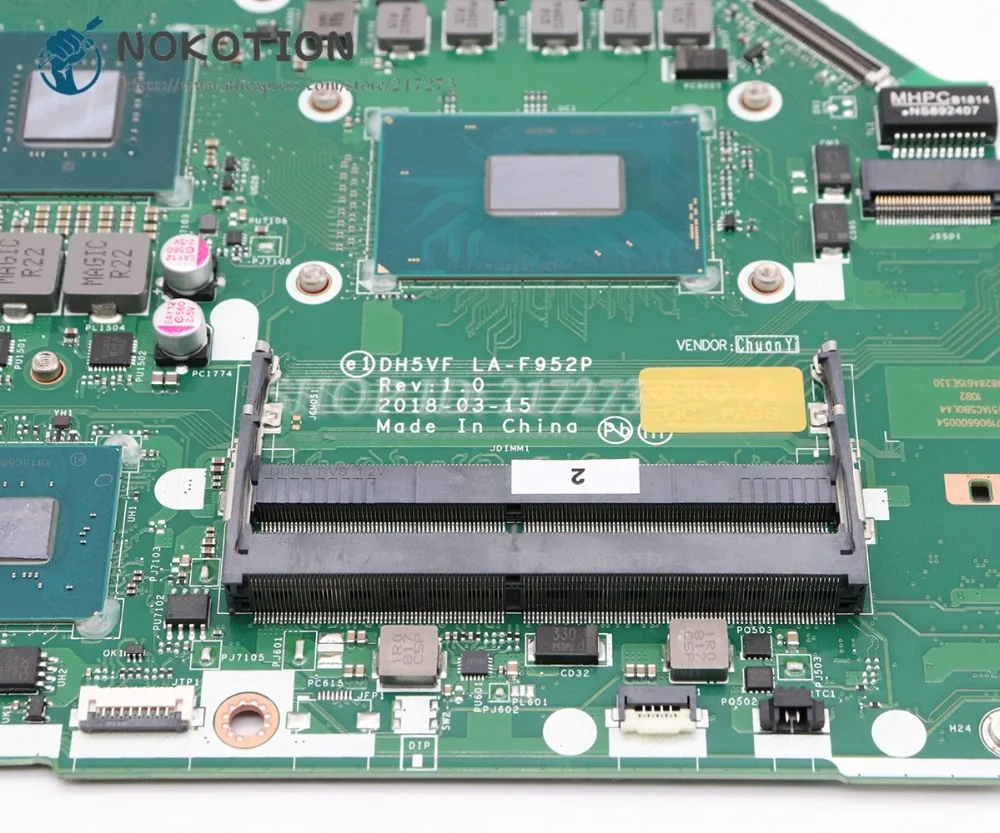 NOKOTION DH5VF LA-F952P основная плата для acer AN515-52 AN515 материнская плата для ноутбука HD630+ GTX 1050 Ti SR3YY I7-8750H процессор