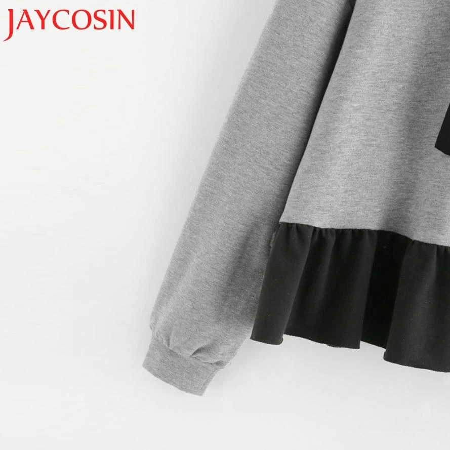 JAYCOSIN 2018 Женская толстовка с длинными рукавами и оборками Джемпер Пуловер