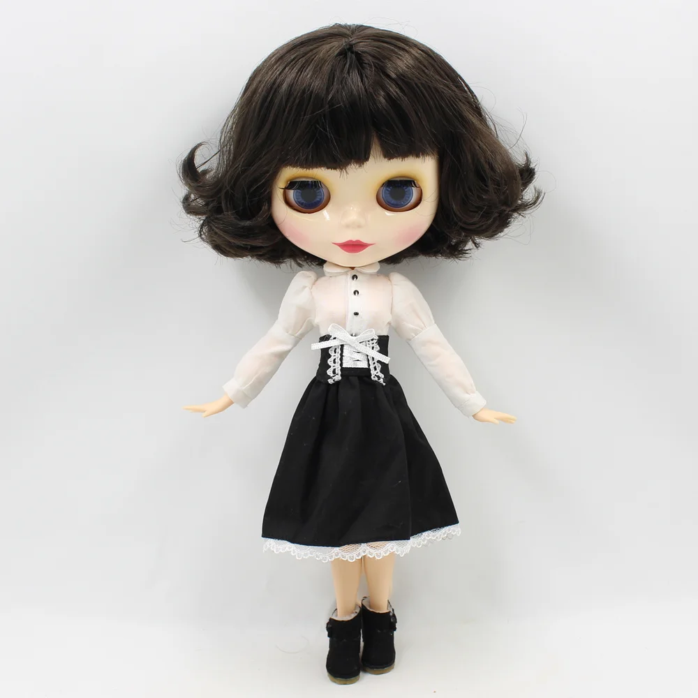 Кукла Blyth с белой кожей 1/6 черные короткие волосы голова Bobo шарнирное тело