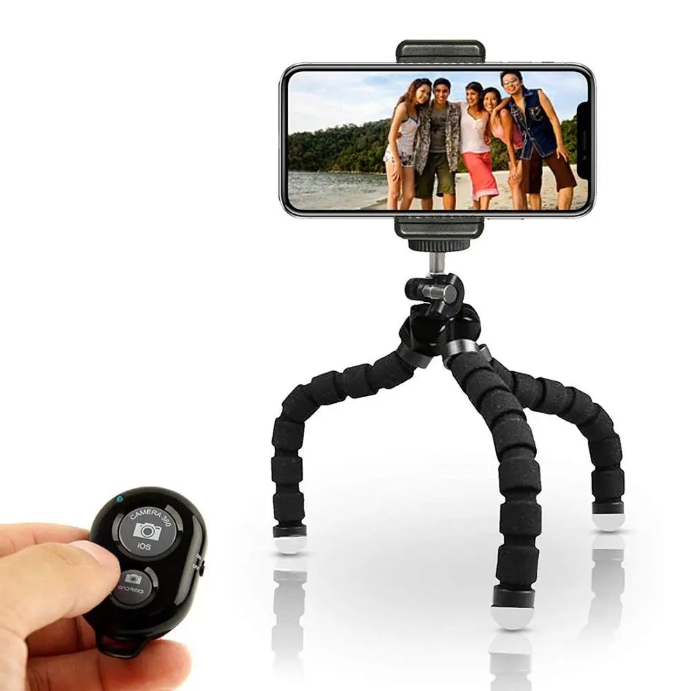 Черный Ascromy Мини Гибкий Gorillapod Осьминог штатив телефон камера держатель с Bluetooth пульт дистанционного управления для Iphone X 8 7 Plus samsung Xiaomi - Цвет: Черный