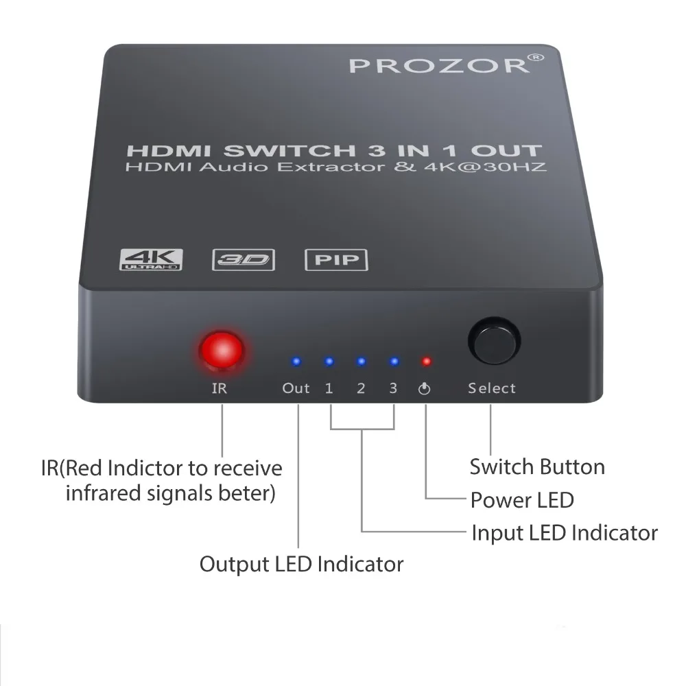 PROSTER 3x1 HDMI коммутатор с аудио экстрактором конвертер аналоговый оптический Toslink
