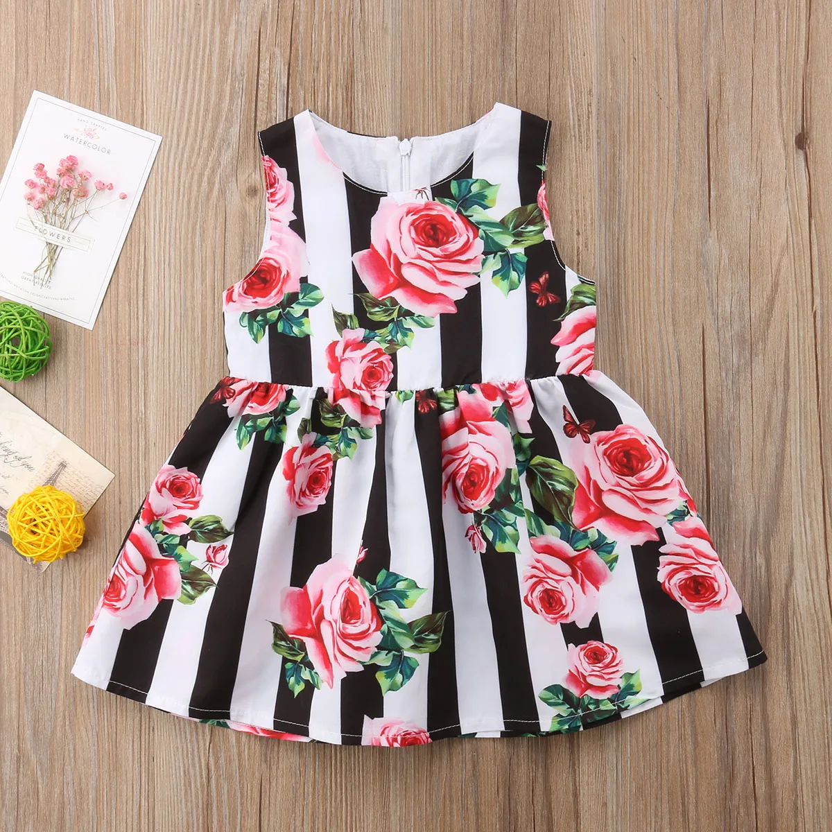 2018 Flower Kids Baby Girl Striped Floral Dress Summer Princess Party Pageant Sweet Sundress | Детская одежда и обувь