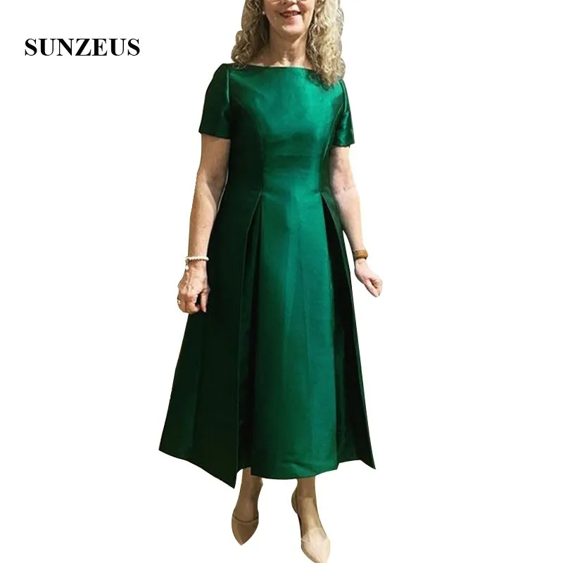 

Vestidos De Madrina Emerald Green Bride Mother Dress With Short Sleeves A-line Ankle Length Satin Women Formal Gowns Lady Dress