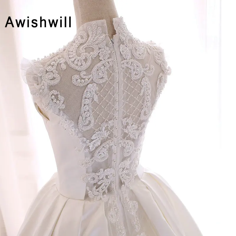 Vestido de Noiva, атласное винтажное свадебное платье, кружевные трапециевидные свадебные платья принцессы