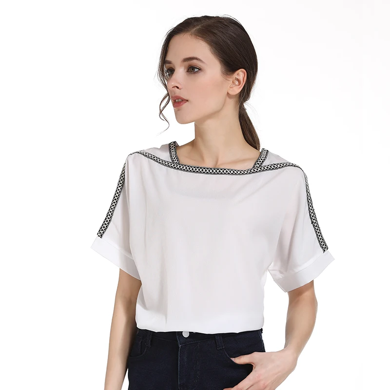 Модная женская блузка рубашка 2019 повседневные женские топы с коротким рукавом