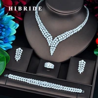 hibride brilliant luxury design white gold color micro cubic zircon pave jewelry sets for women bridal wedding accessories n 731