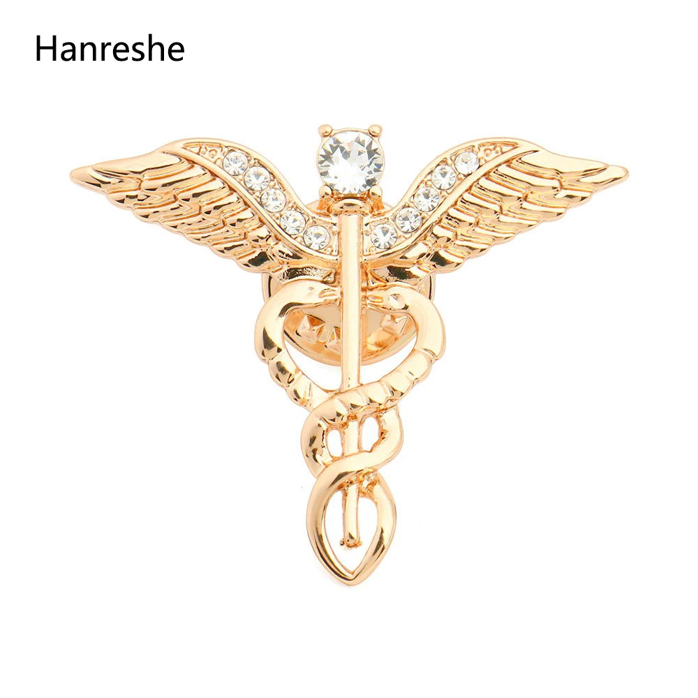 Золотая розовая Цветная брошь булавка Caduceus модные ювелирные изделия подарок для