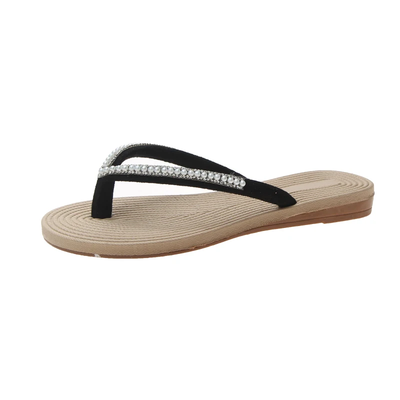 

2019 New Shoes Women Shoes Summer Sandals Beading Flowers Crystal Casual Shoes Buckle Beach Floral Sandals For Women Flip Flops