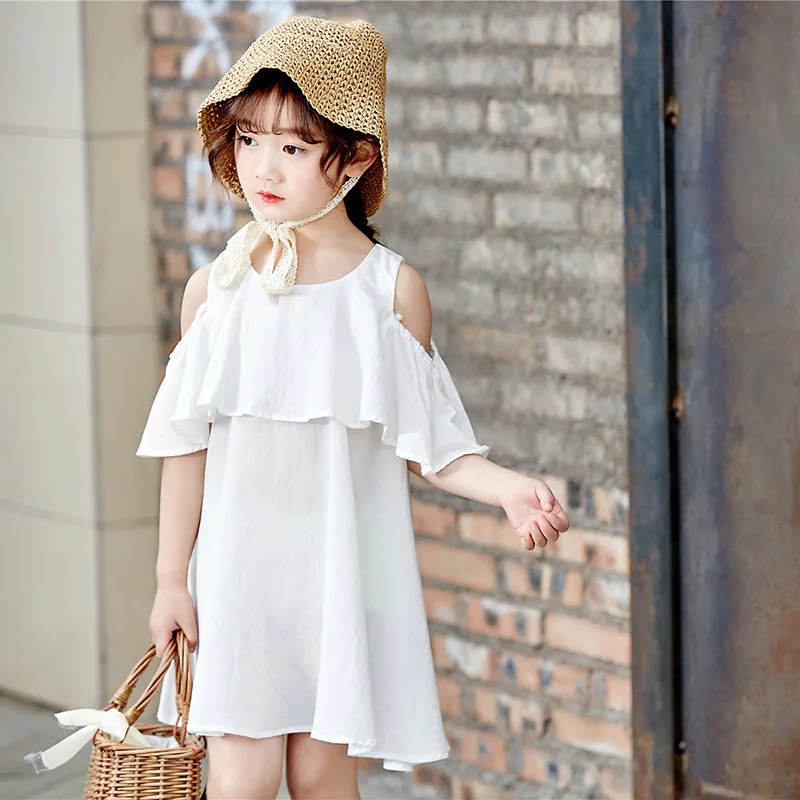 2019 Baby Girl Dress Casual Teenagers Kids Clothes Cotton Shoulder-less Vestidos Children Clothing Girls Summer Ruffles Dresses | Детская
