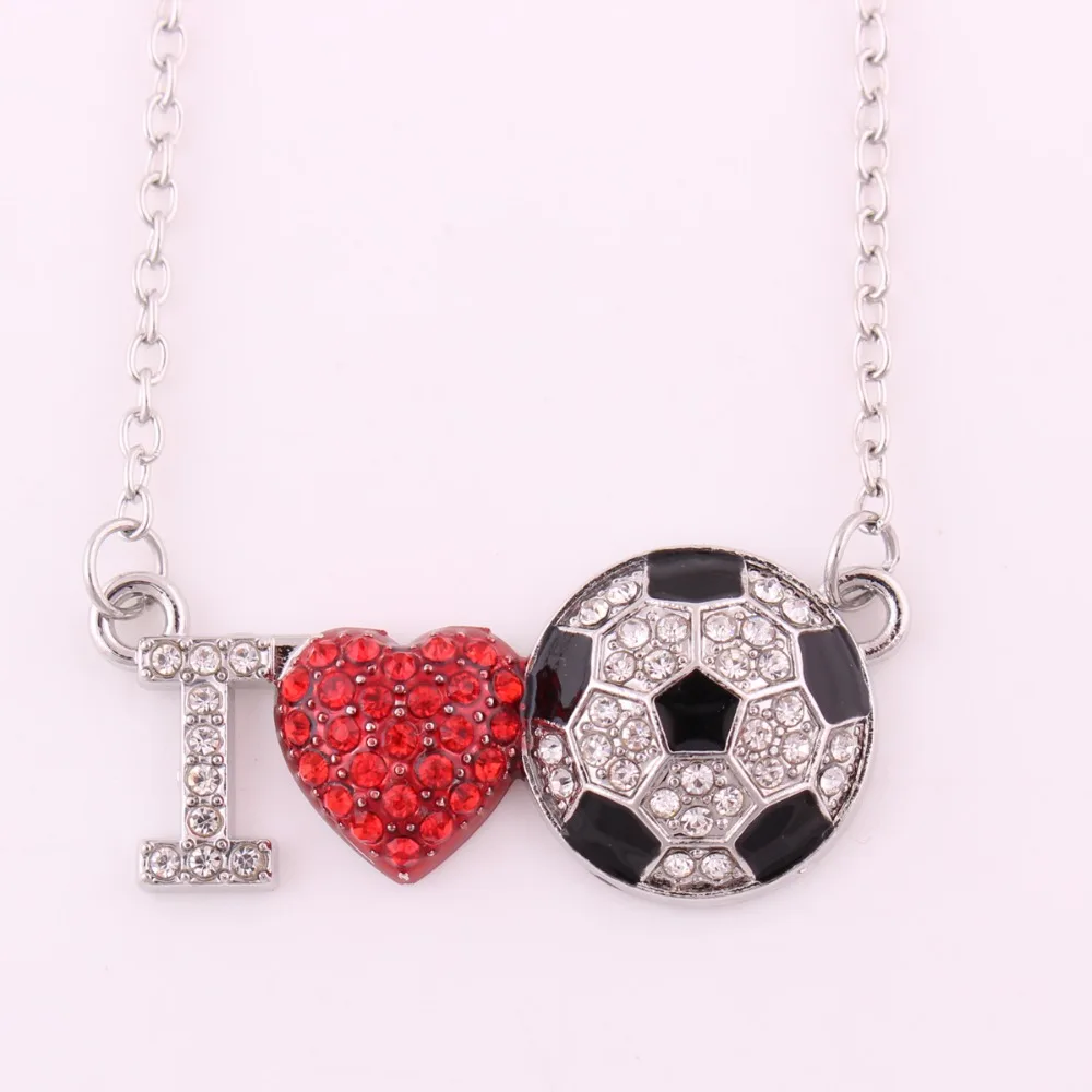 Ожерелье с кулоном в виде футбольного мяча красным кристаллом I Love You|pendant necklace|ball