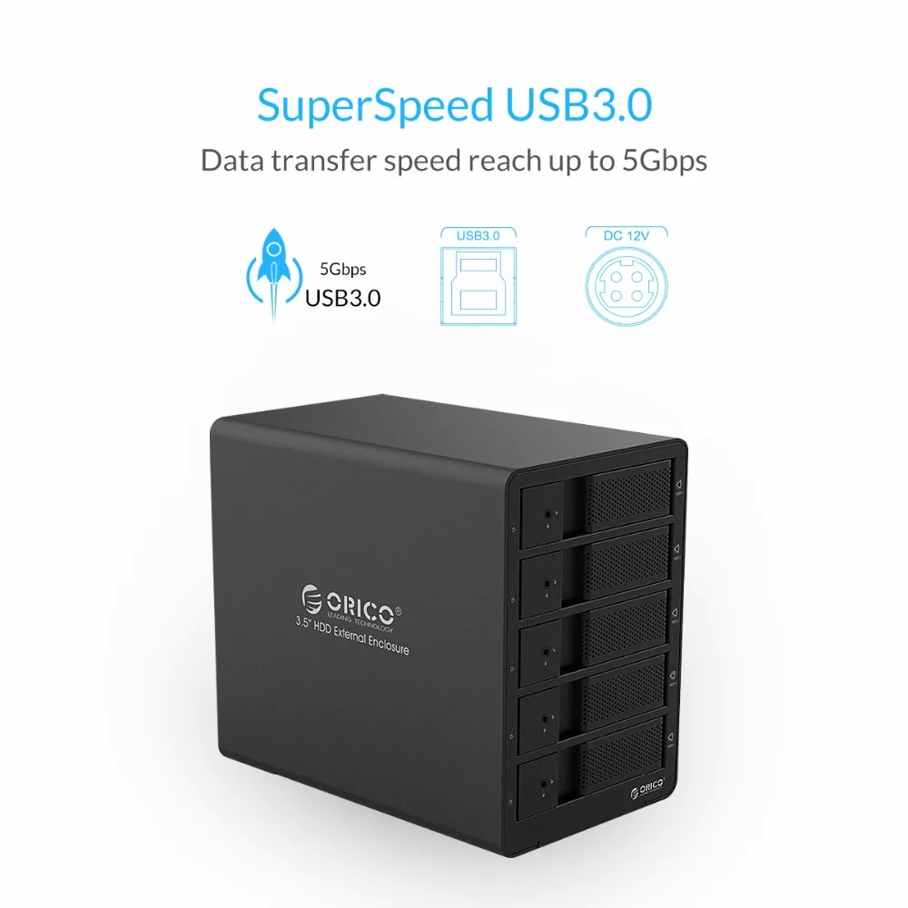 Корпус для жесткого диска ORICO 5 bay 3 дюйма SATA USB макс. ТБ с адаптером питания