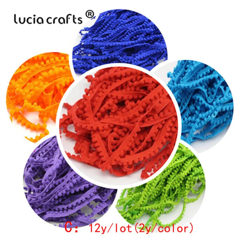 Mixed color C 12y Lucia crafts 12 ярдов/24 ярдов 10 мм помпоны отделка шар тесьма кружева бахрома ленты Ткань DIY Швейные аксессуары ручной работы K0601 - Цвет: Mixed color C 12y