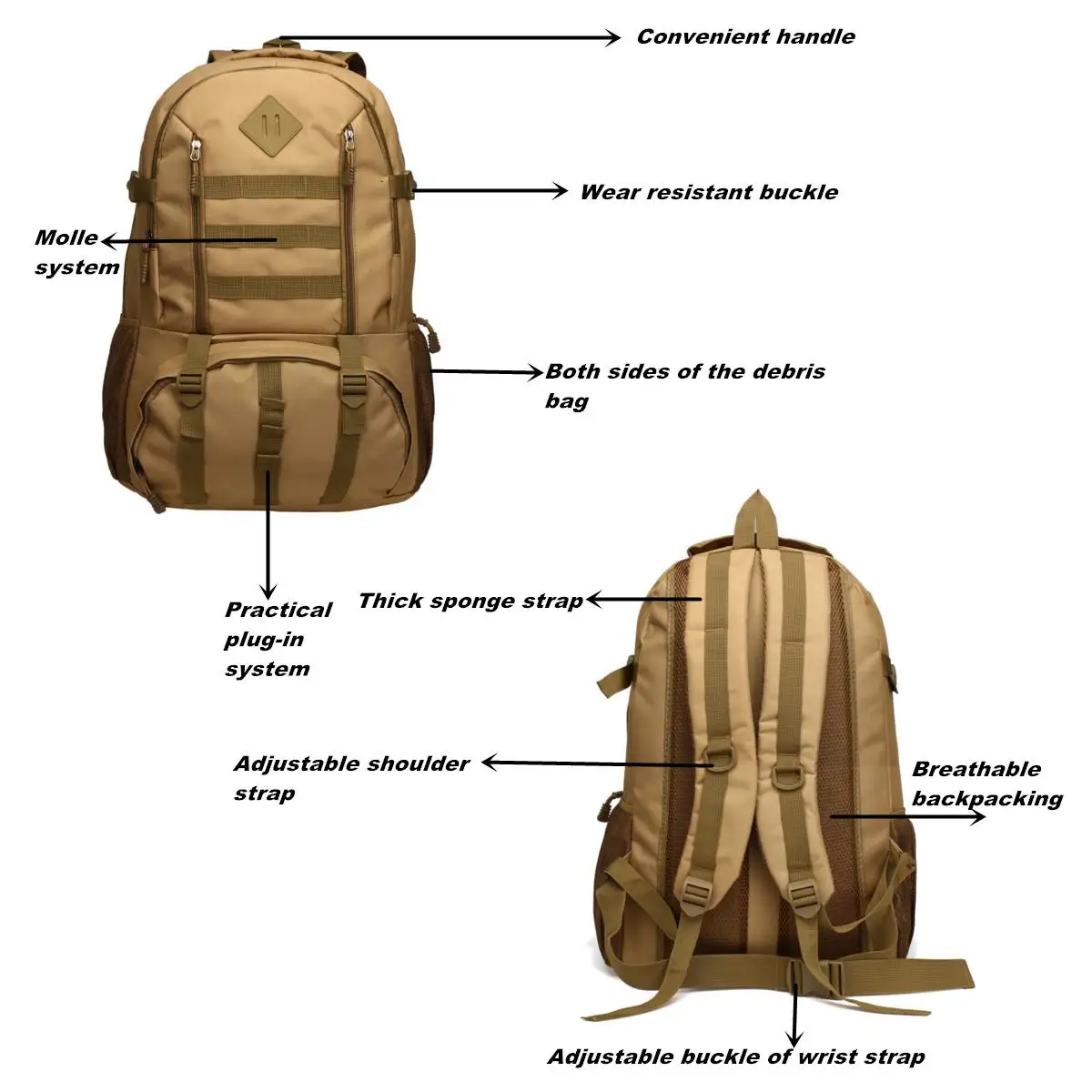 Большой 50л нейлоновый Открытый военный альпинистский Рюкзак Molle спортивный походный рюкзак для кемпинга рюкзак для путешествий альпинизма